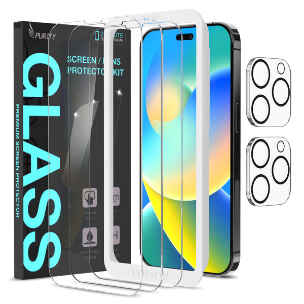 Purity (5 in 1) 3 Pack Screen Protector + 2 Pack Camera Lens Protector for iPhone 14 Pro Max