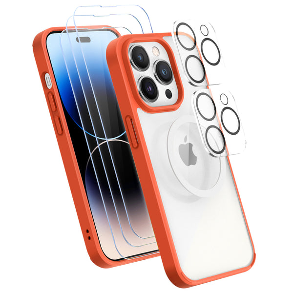XClear (6 in 1 Bundle) For iPhone 14 Pro Max : 3-pack Screen Protector & 2 Pack Camera Lens Protector & 1pc Clear Case - Nectarine