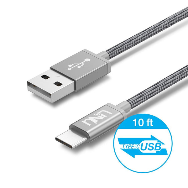 Type C Cable - Braided, Silver, 10ft